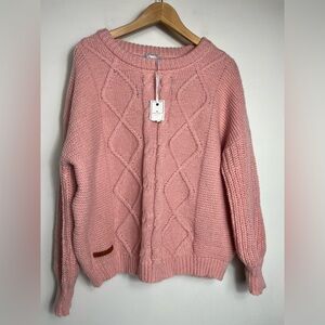 Simply Southern Cable Knit Chunky Sweater Rose Pink